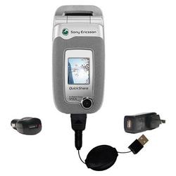 Gomadic Retractable USB Hot Sync Compact Kit with Car & Wall Charger for the Sony Ericsson Z520a Z520 - Goma