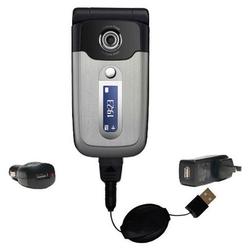 Gomadic Retractable USB Hot Sync Compact Kit with Car & Wall Charger for the Sony Ericsson Z550i - B