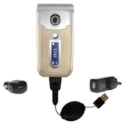 Gomadic Retractable USB Hot Sync Compact Kit with Car & Wall Charger for the Sony Ericsson Z710i - B