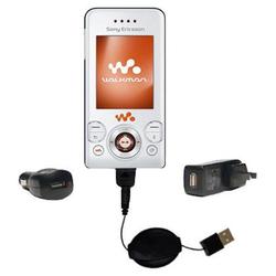 Gomadic Retractable USB Hot Sync Compact Kit with Car & Wall Charger for the Sony Ericsson Z750a - B