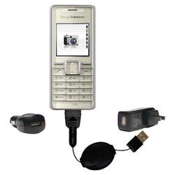 Gomadic Retractable USB Hot Sync Compact Kit with Car & Wall Charger for the Sony Ericsson k200a - B