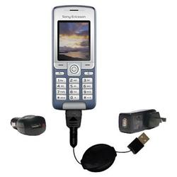 Gomadic Retractable USB Hot Sync Compact Kit with Car & Wall Charger for the Sony Ericsson k310a - B
