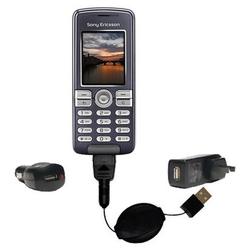 Gomadic Retractable USB Hot Sync Compact Kit with Car & Wall Charger for the Sony Ericsson k510c - B