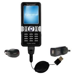 Gomadic Retractable USB Hot Sync Compact Kit with Car & Wall Charger for the Sony Ericsson k550c - B