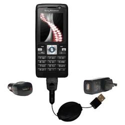 Gomadic Retractable USB Hot Sync Compact Kit with Car & Wall Charger for the Sony Ericsson k610m - B