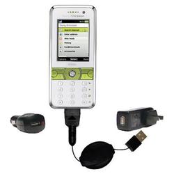 Gomadic Retractable USB Hot Sync Compact Kit with Car & Wall Charger for the Sony Ericsson k660i - B