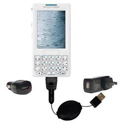 Gomadic Retractable USB Hot Sync Compact Kit with Car & Wall Charger for the Sony Ericsson m608c - B