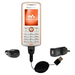 Gomadic Retractable USB Hot Sync Compact Kit with Car & Wall Charger for the Sony Ericsson w200a - B