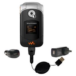 Gomadic Retractable USB Hot Sync Compact Kit with Car & Wall Charger for the Sony Ericsson w300c - B