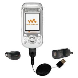 Gomadic Retractable USB Hot Sync Compact Kit with Car & Wall Charger for the Sony Ericsson w550c - B