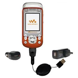 Gomadic Retractable USB Hot Sync Compact Kit with Car & Wall Charger for the Sony Ericsson w600c - B