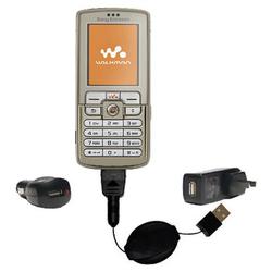 Gomadic Retractable USB Hot Sync Compact Kit with Car & Wall Charger for the Sony Ericsson w700c - B