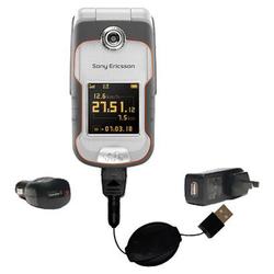 Gomadic Retractable USB Hot Sync Compact Kit with Car & Wall Charger for the Sony Ericsson w710c - B