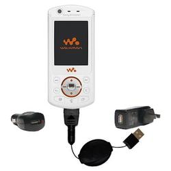 Gomadic Retractable USB Hot Sync Compact Kit with Car & Wall Charger for the Sony Ericsson w900c - B