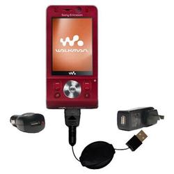 Gomadic Retractable USB Hot Sync Compact Kit with Car & Wall Charger for the Sony Ericsson w910i - B