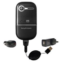 Gomadic Retractable USB Hot Sync Compact Kit with Car & Wall Charger for the Sony Ericsson z250a - B