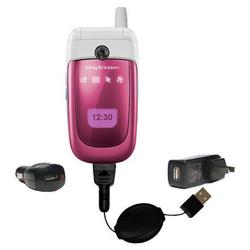 Gomadic Retractable USB Hot Sync Compact Kit with Car & Wall Charger for the Sony Ericsson z310a - B