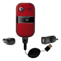Gomadic Retractable USB Hot Sync Compact Kit with Car & Wall Charger for the Sony Ericsson z320a - B