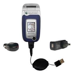 Gomadic Retractable USB Hot Sync Compact Kit with Car & Wall Charger for the Sony Ericsson z520c - B