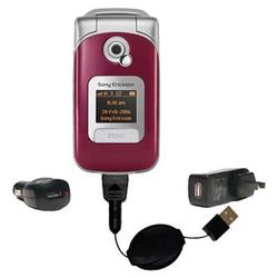 Gomadic Retractable USB Hot Sync Compact Kit with Car & Wall Charger for the Sony Ericsson z530c - B