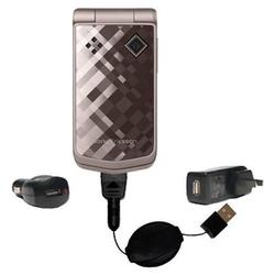 Gomadic Retractable USB Hot Sync Compact Kit with Car & Wall Charger for the Sony Ericsson z555a - B