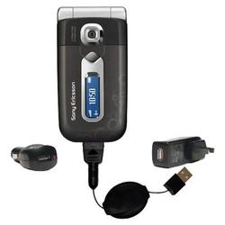 Gomadic Retractable USB Hot Sync Compact Kit with Car & Wall Charger for the Sony Ericsson z558c - B