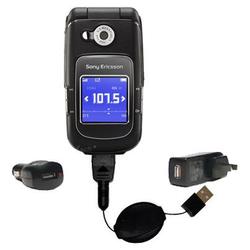 Gomadic Retractable USB Hot Sync Compact Kit with Car & Wall Charger for the Sony Ericsson z710c - B