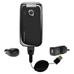 Gomadic Retractable USB Hot Sync Compact Kit with Car & Wall Charger for the Sony Ericsson z750i - B