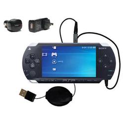 Gomadic Retractable USB Hot Sync Compact Kit with Car & Wall Charger for the Sony PSP - Brand w/ Tip