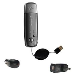 Gomadic Retractable USB Hot Sync Compact Kit with Car & Wall Charger for the Sony Walkman NW-E002 - Gomadic