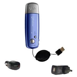 Gomadic Retractable USB Hot Sync Compact Kit with Car & Wall Charger for the Sony Walkman NW-E002F - Gomadic