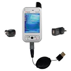 Gomadic Retractable USB Hot Sync Compact Kit with Car & Wall Charger for the Verizon PPC 6700 - Bran