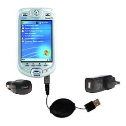 Gomadic Retractable USB Hot Sync Compact Kit with Car & Wall Charger for the i-Mate Ultimate 8150 - Gomadic