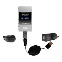 Gomadic Retractable USB Hot Sync Compact Kit with Car & Wall Charger for the iClick Sohlo G5 - Brand