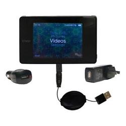Gomadic Retractable USB Hot Sync Compact Kit with Car & Wall Charger for the iRiver B20 - Brand w/ T