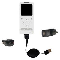 Gomadic Retractable USB Hot Sync Compact Kit with Car & Wall Charger for the iRiver E10 - Brand w/ T
