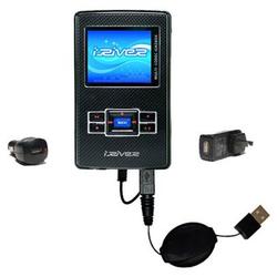 Gomadic Retractable USB Hot Sync Compact Kit with Car & Wall Charger for the iRiver H320 - Brand w/