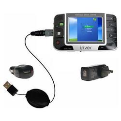 Gomadic Retractable USB Hot Sync Compact Kit with Car & Wall Charger for the iRiver PMP-100 - Brand