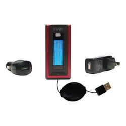 Gomadic Retractable USB Hot Sync Compact Kit with Car & Wall Charger for the iRiver T20 - Brand w/ T