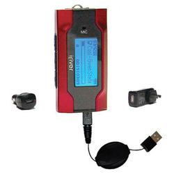 Gomadic Retractable USB Hot Sync Compact Kit with Car & Wall Charger for the iRiver T30 - Brand w/ T