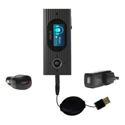 Gomadic Retractable USB Hot Sync Compact Kit with Car & Wall Charger for the iRiver T60 - Brand w/ T