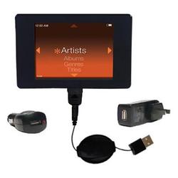 Gomadic Retractable USB Hot Sync Compact Kit with Car & Wall Charger for the iRiver U10 1GB - Brand