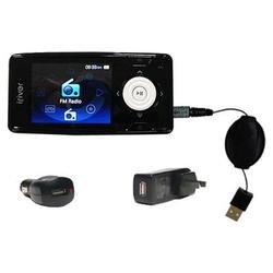 Gomadic Retractable USB Hot Sync Compact Kit with Car & Wall Charger for the iRiver X20 2GB 4GB 8GB - Gomadi