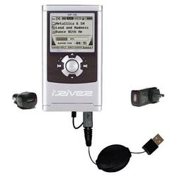 Gomadic Retractable USB Hot Sync Compact Kit with Car & Wall Charger for the iRiver iHP-110 - Brand