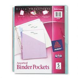 Avery-Dennison Ring Binder Polypropylene Pockets for 11 x 8 1/2 Sheets, Assorted Colors, 5/Pack