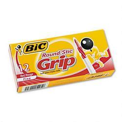 Bic Corporation Round Stic Grip™ Ball Pen, Fine Point, Red Ink, Dozen