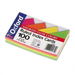 Esselte Pendaflex Corp. Ruled Index Cards in Assorted Colors, 3 x 5, Glow Colors, 100 Cards/Pack