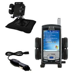 Gomadic Samsung SCH-i730 Auto Bean Bag Dash Holder with Car Charger - Uses TipExchange