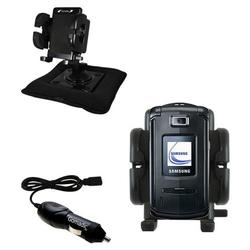 Gomadic Samsung SGH-V804 Auto Bean Bag Dash Holder with Car Charger - Uses TipExchange
