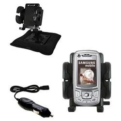 Gomadic Samsung SGH-Z400 Auto Bean Bag Dash Holder with Car Charger - Uses TipExchange
